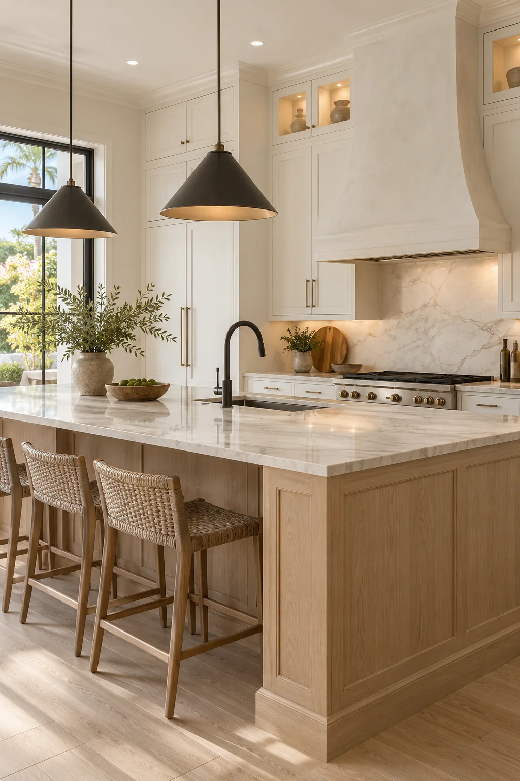 AI concept of a remodeled kitchen with white oak cabinetry